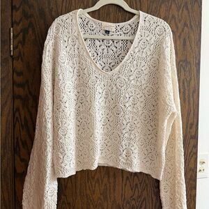Women’s Cream Crochet Bell Sleeve Sweater Target Universal Thread (NWOT)